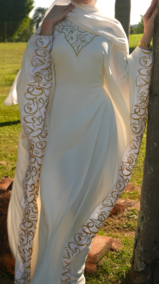 White Butterfly With Gold Embroidery