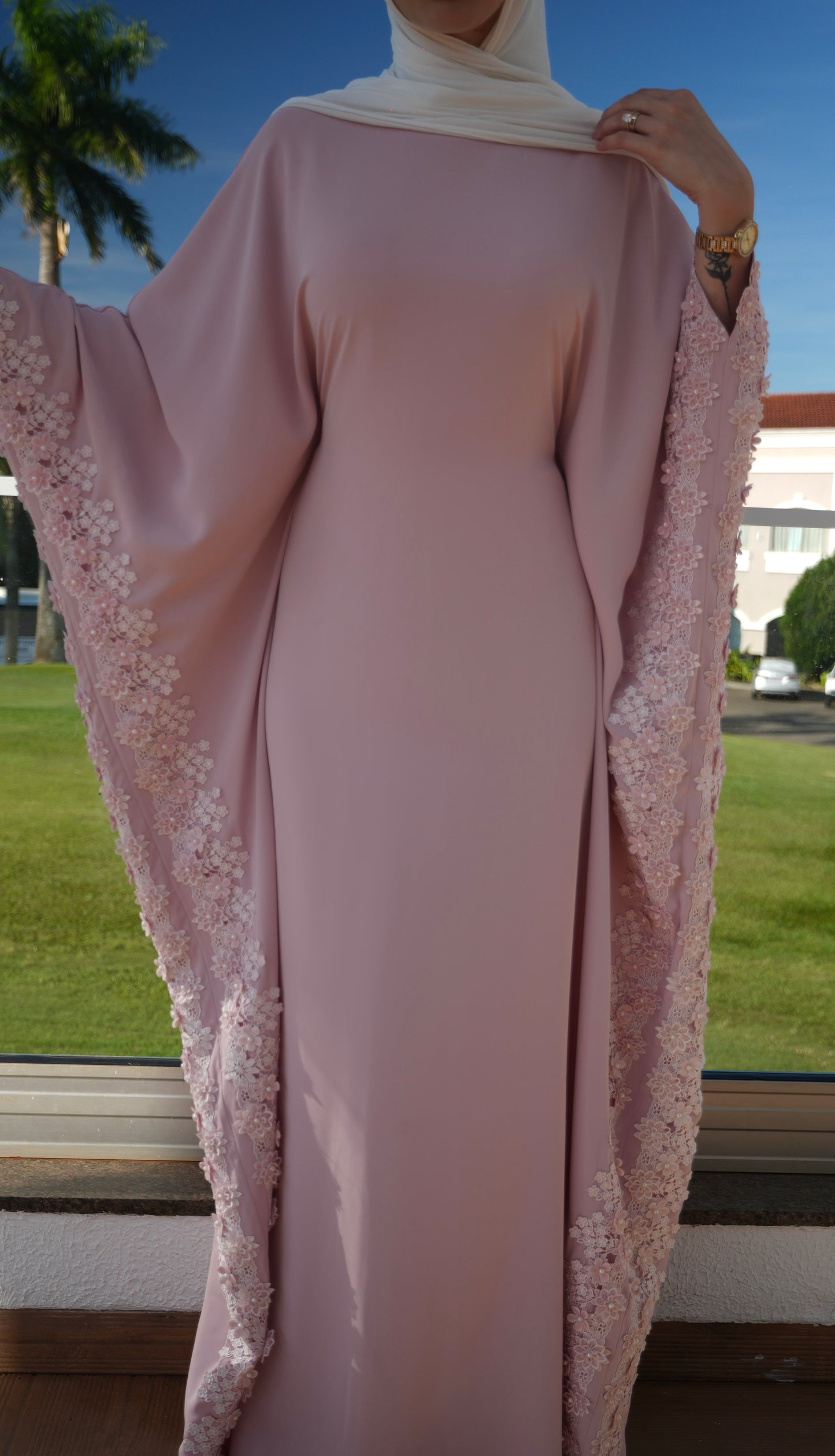 Blush Pink Butterfly With Floral Lace